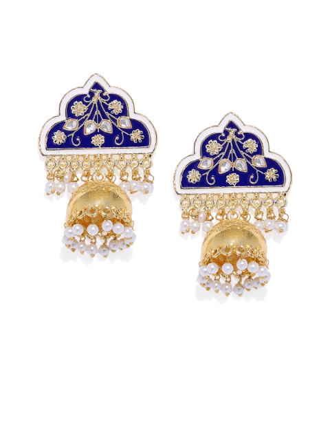 

Spargz Blue Gold-Plated Dome Shaped Meenakari Jhumkas