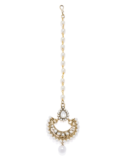 

Spargz Half Moon Gold Plated Kundan & Pearl Hook Maangtikka