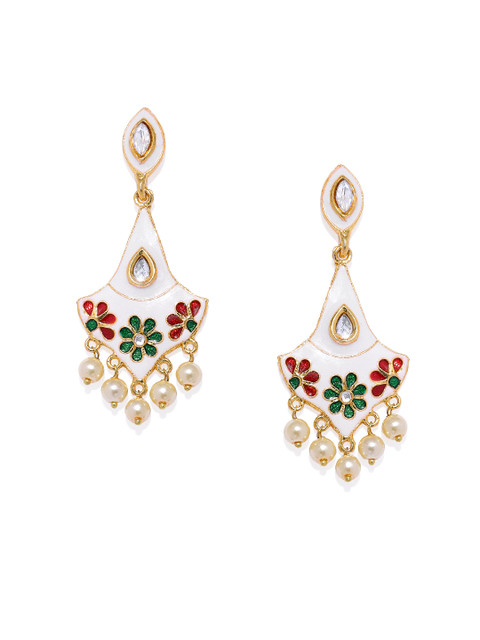 

Spargz White Gold-Plated Meenakari Classic Drop Earrings