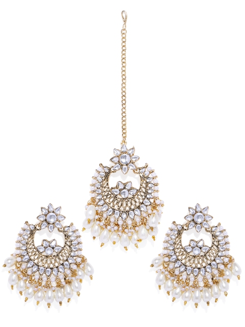 

Spargz Women Gold Plated Kundan & Pearl Maangtikka Earring