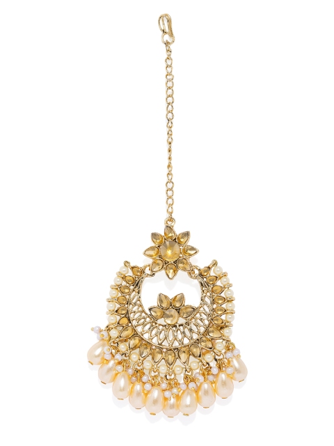 

Spargz Floral Gold Plated Synthetic Stone & Pearl Hook Maangtikka