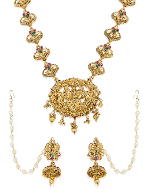 

Spargz Women Gold Plated Color Stone Haaram Necklace Set