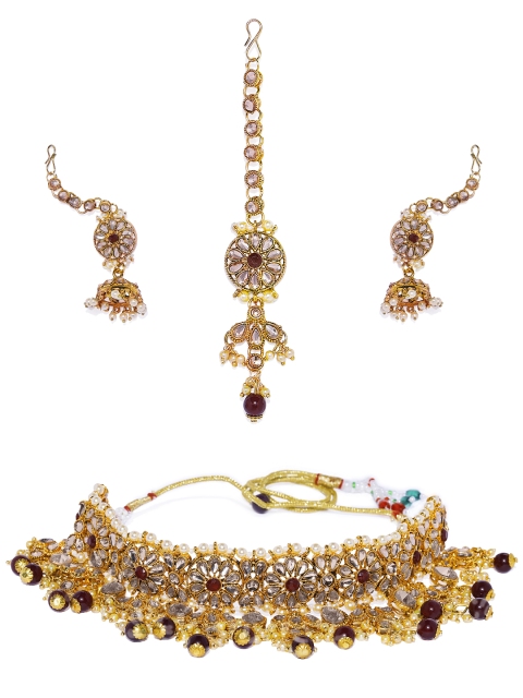 

Spargz Women Gold Plated Diamond Collar Necklace Set