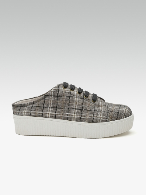 

Street Style Store Women Grey & Black Checked Flatform Sneakers