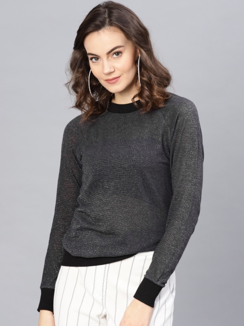 

Pannkh Women Charcoal Grey Shimmer Sheen Blouson Top