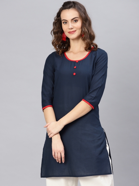 

Pannkh Women Navy Blue Solid Straight Kurta