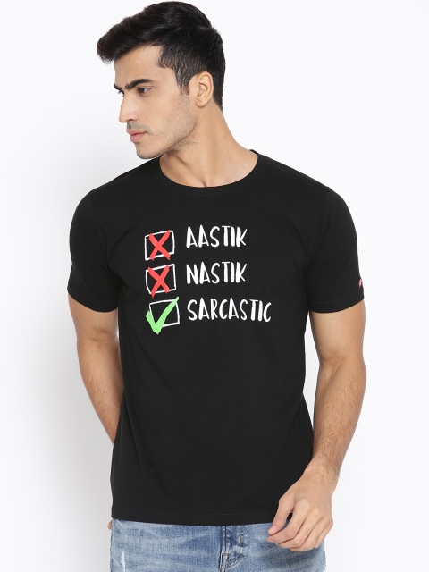 

PRINTOCTOPUS Men Black Printed Round Neck T-shirt