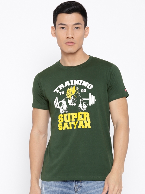 

PRINTOCTOPUS Men Green & Yellow Printed Round Neck T-shirt