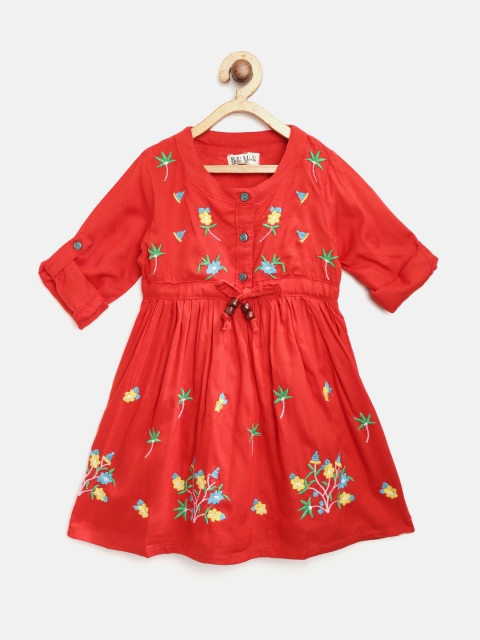 

Bella Moda Girls Red Floral Embroidered Fit & Flare Dress