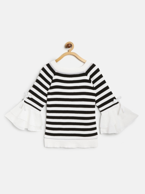 

Natilene Girls White & Black Striped Pullover Sweater