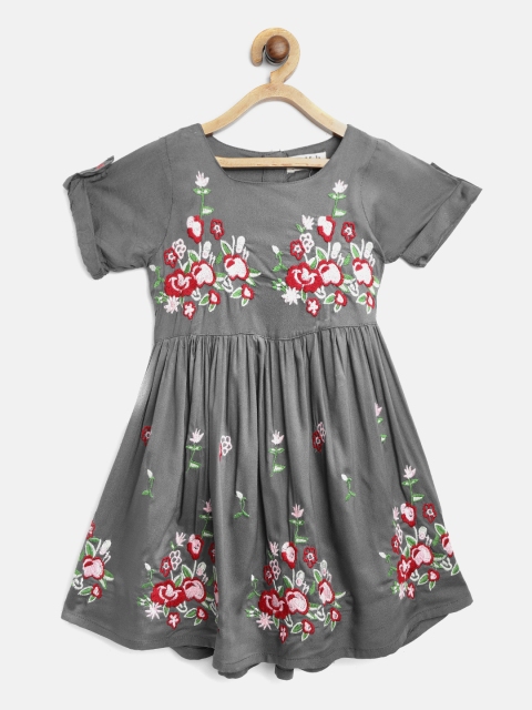 

Bella Moda Girls Grey Floral Embroidered Fit & Flare Dress