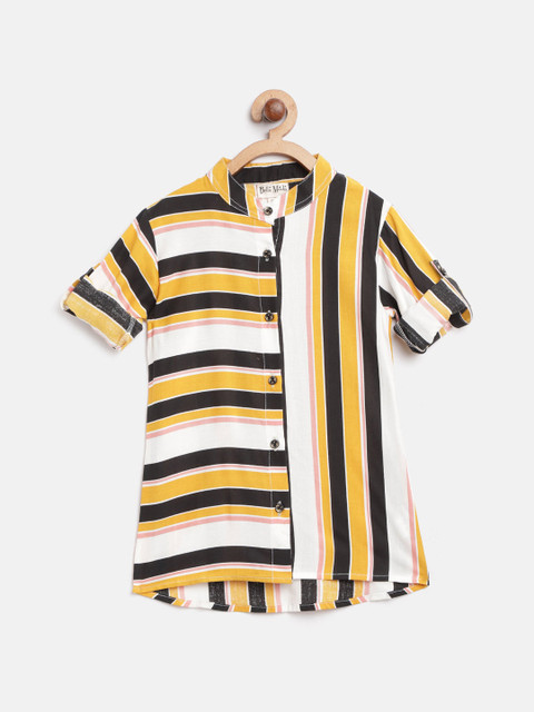 

Bella Moda Girls Black & Mustard Yellow Regular Fit Striped Casual Shirt