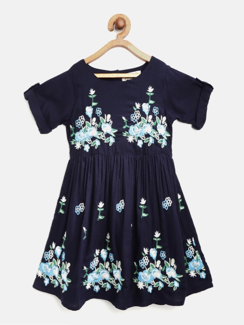 

Bella Moda Girls Navy Blue Floral Embroidered Fit & Flare Dress