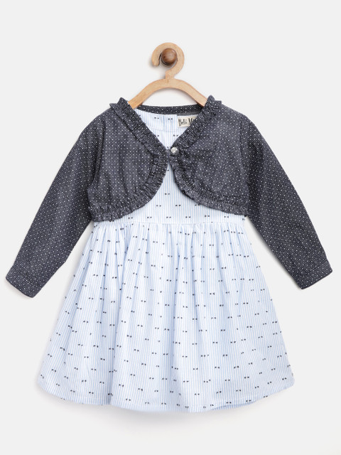 

Bella Moda Girls Blue & White Striped Fit & Flare Dress with Shrug