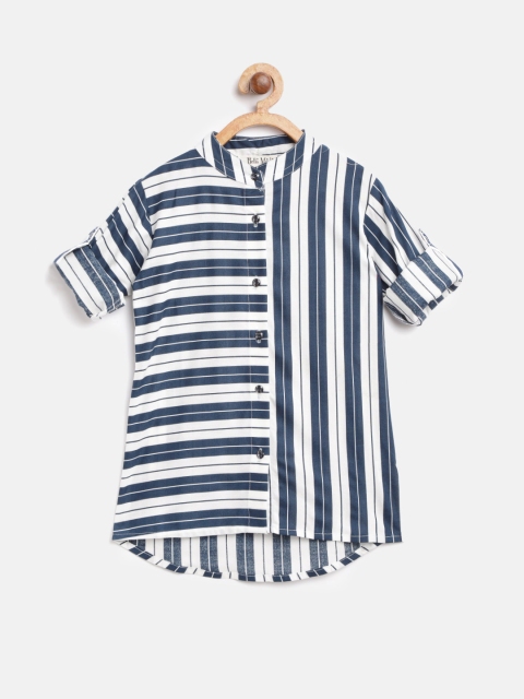 

Bella Moda Girls Navy Blue & White Regular Fit Striped Casual Shirt