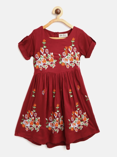 

Bella Moda Girls Maroon Floral Embroidered Fit & Flare Dress
