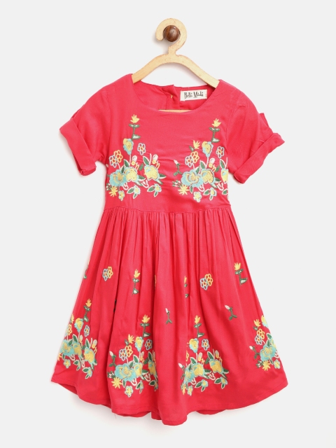 

Bella Moda Girls Coral Red Embroidered Fit & Flare Dress