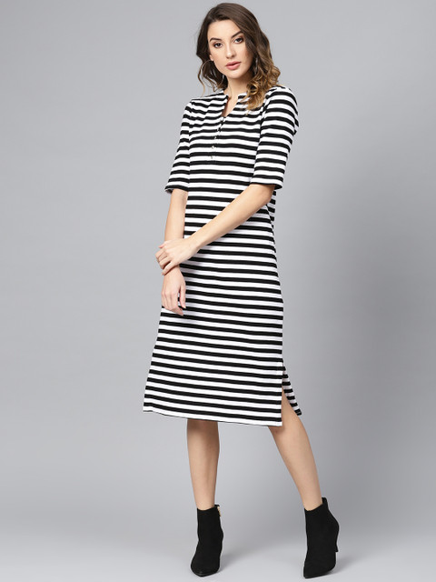 

Femella Women Black & White Striped T-shirt Dress