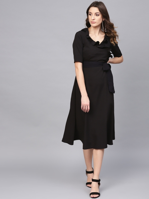 

Femella Women Solid Black Empire Dress