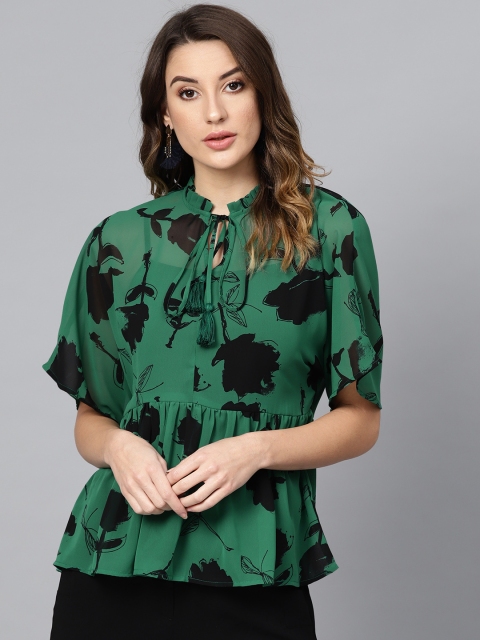 

Femella Women Green & Black Printed Semi-Sheer A-Line Top