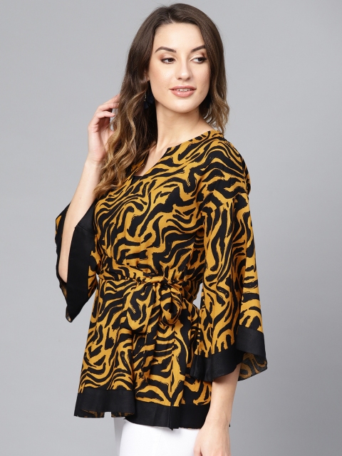 

Femella Women Mustard Yellow & Black Printed Tunic