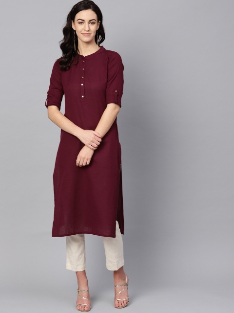 

AHIKA Women Burgundy Solid Straight Kurta