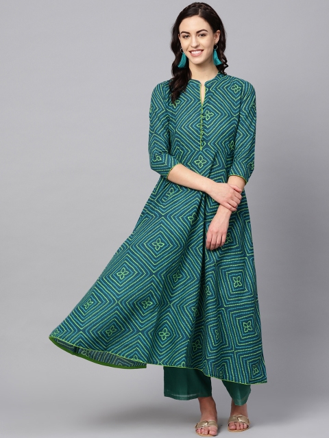 

AHIKA Women Teal Blue & Green Printed Anarkali Kurta