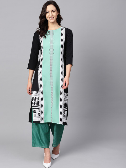 

AHIKA Women Green & Black Printed Straight Kurta