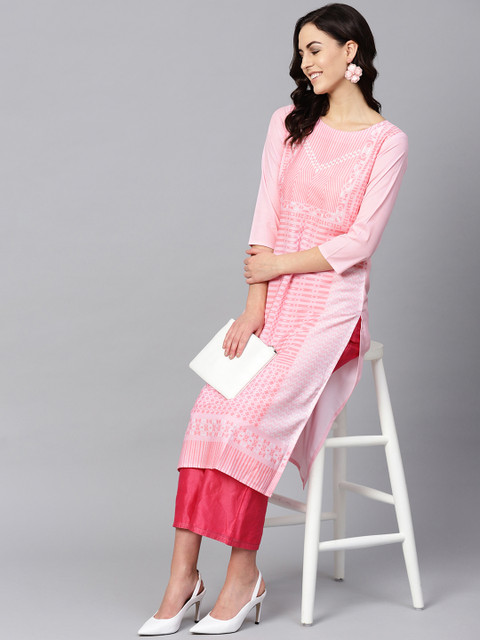 

AHIKA Women Pink Printed Straight Kurta