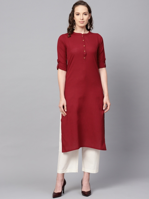 

AHIKA Women Maroon Solid Straight Kurta