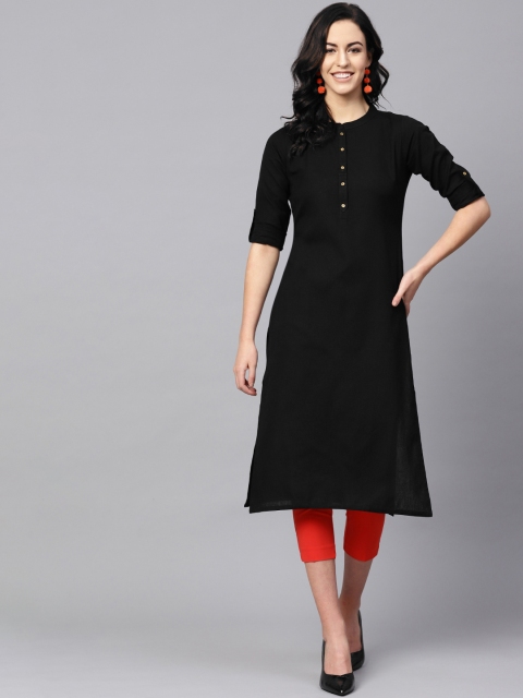 

AHIKA Women Black Solid Straight Kurta