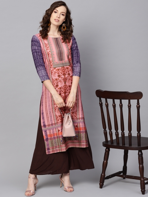 

AHIKA Women Pink & Maroon Printed Straight Kurta