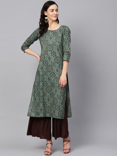 

AHIKA Women Green & Black Printed Straight Kurta