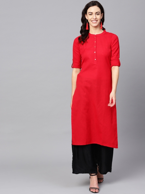 

AHIKA Women Red Solid Straight Kurta