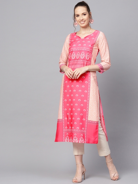

AHIKA Women Pink & White Printed Straight Kurta