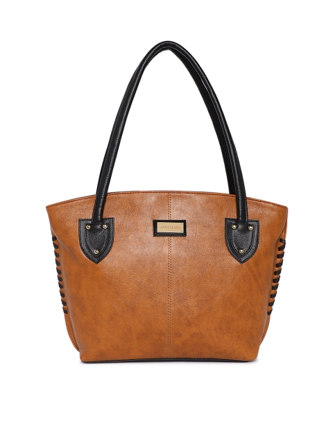 

Anna Claire Tan Brown & Black Solid Leather Shoulder Bag