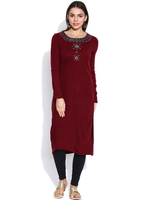 

Aurelia Maroon Embroidered Winter Kurta