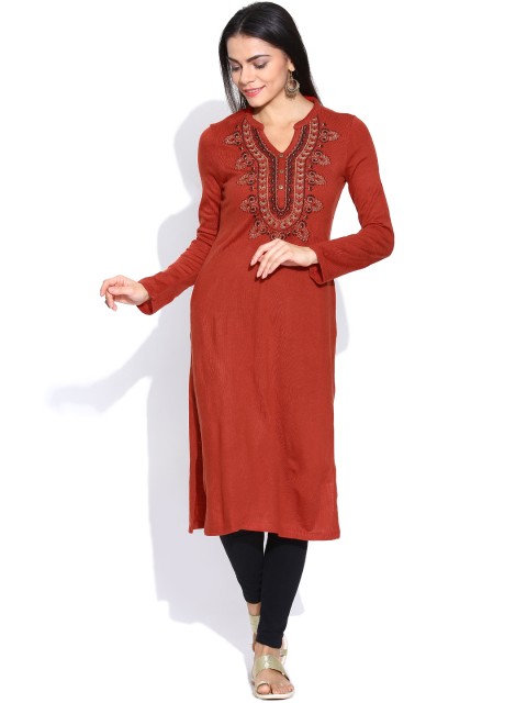 

Aurelia Rust Orange Embroidered Winter Kurta