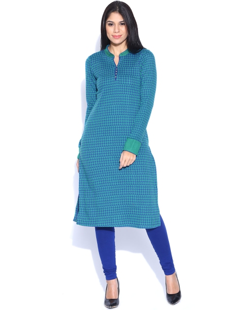 

Aurelia Blue & Green Houndstooth Winter Kurta