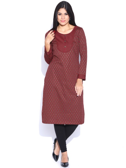 

Aurelia Maroon Winter Kurta with Woven Design