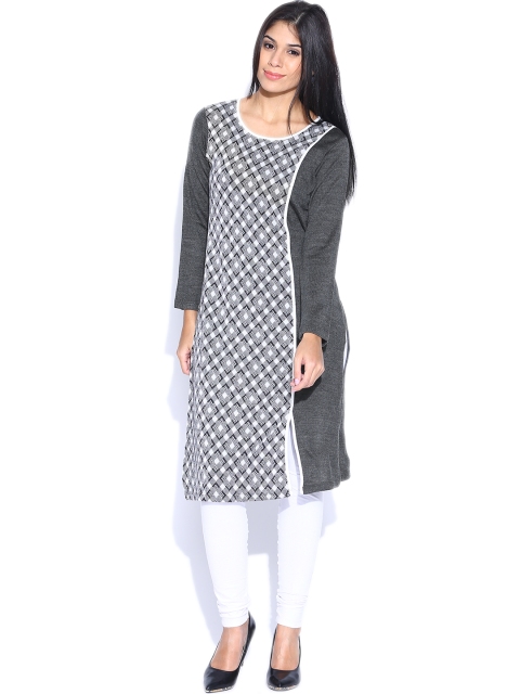 

Aurelia Grey & White Winter Kurta with Patterned Design