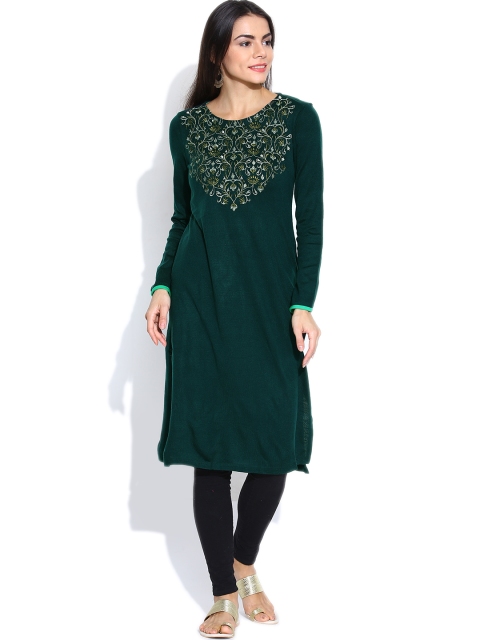 

Aurelia Teal Green Embroidered Winter Kurta