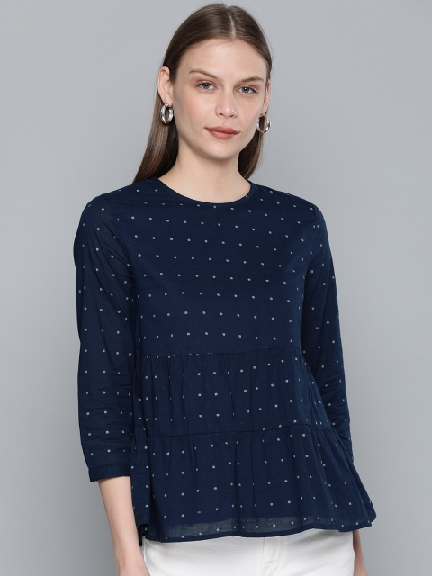 

Chemistry Women Navy Blue Self Design A-Line Top