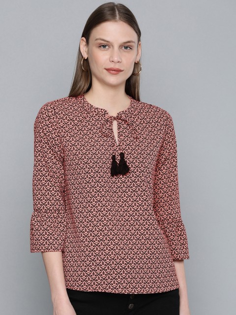 

Chemistry Women Coral Pink & Black Printed Regular Top