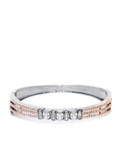 

Melani Borsa Gunmetal-Toned Rhodium-Plated CZ Studded Handcrafted Bangle-Style Bracelet, Metallic