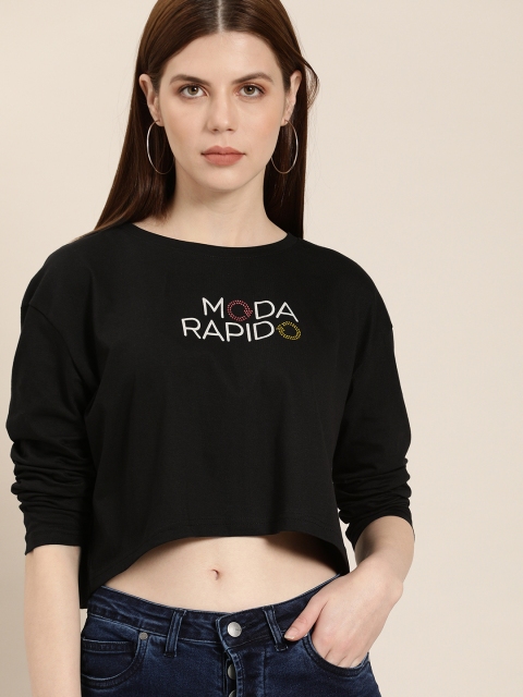 

Moda Rapido Women Black Printed Round Neck T-shirt