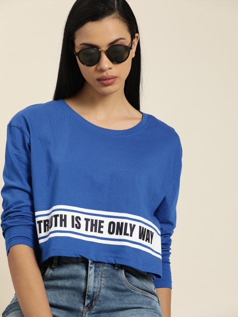 

Moda Rapido Women Blue Printed Round Neck Cropped T-shirt