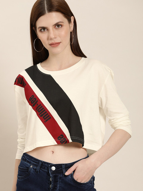 

Moda Rapido Women Off-White & Black Printed Round Neck T-shirt