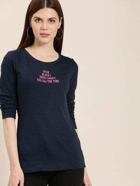 

Moda Rapido Women Navy Blue Self Design Round Neck T-shirt