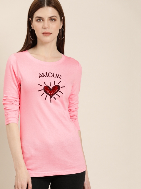 

Moda Rapido Women Pink Printed Round Neck T-shirt